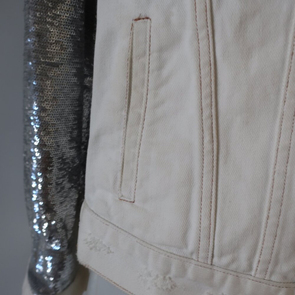 Women Iro Nanopo Rare White Silver Sequined Denim Button-Up Jacket 36 US/S - Picture 8 of 12